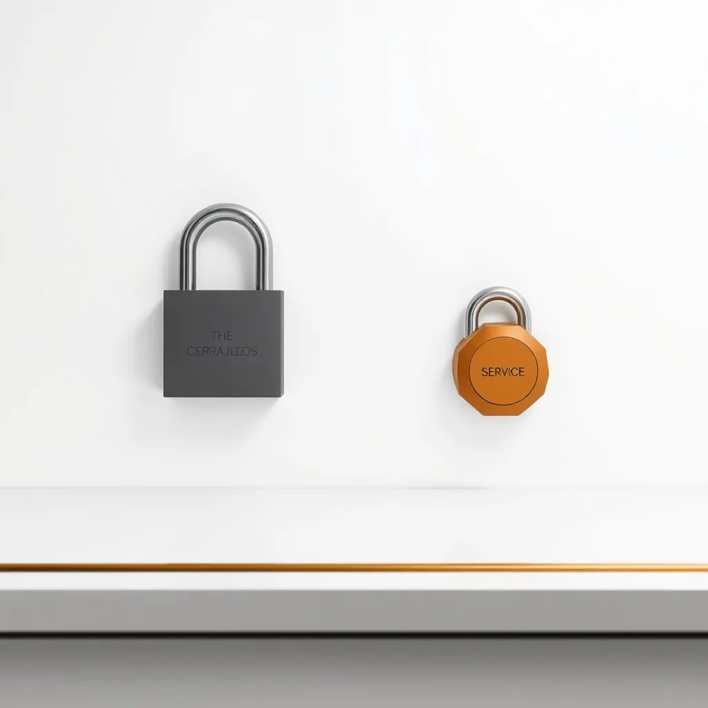 Dos íconos de candado geométricos sobre fondo blanco, comparando servicios de cerrajería para cambio de cerraduras en Hospitalet de Llobregat.