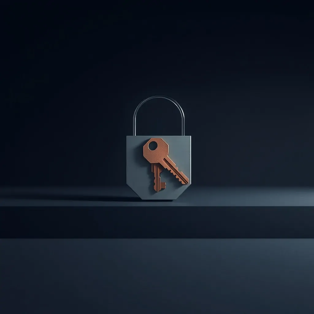 Cilindro de alta seguridad en acero mate con llave de cobre, sobre fondo azul oscuro, evocando cerrajeros en Hospitalet de Llobregat.