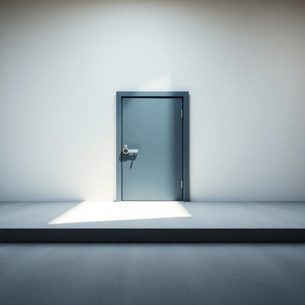 Puerta blindada minimalista en un entorno urbano, ideal para considerar cuáles son las mejores puertas blindadas para instalar en Hospitalet de Llobregat.