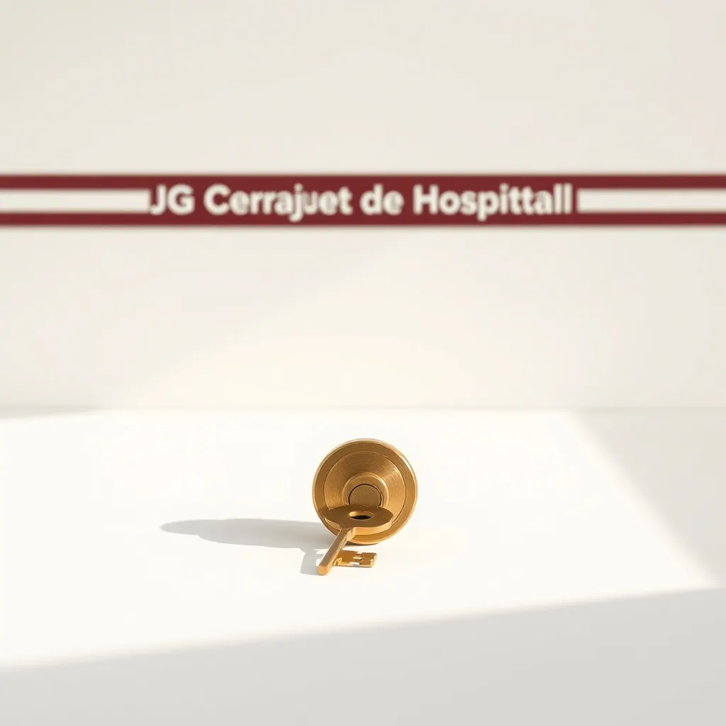 Composición minimalista con una llave de bronce sobre un cilindro, evocando los servicios más populares de cerrajería en Hospitalet de Llobregat.